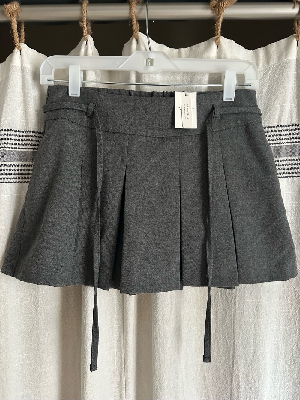 Pleated Mini Skirt in Charcoal Gray - skort
